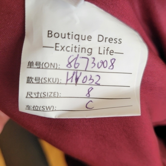 Custom Made Wine Colored Lace and Chiffon Dress Size 8 - Picture 7 of 7